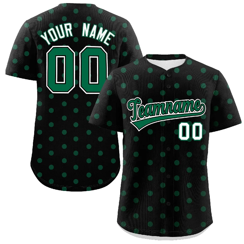 Custom Baseball Jersey For Women-Custom Black Kelly Green Personalized Polka Dot Graffiti Pattern Authentic Baseball Jersey