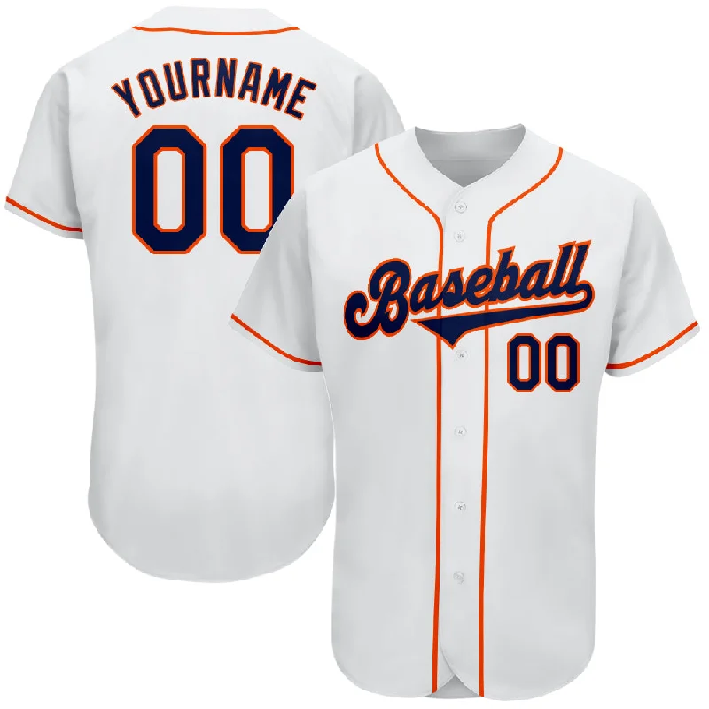 Custom Baseball Jersey For Custom Fan Orders-Custom White Navy-Orange Authentic Baseball Jersey