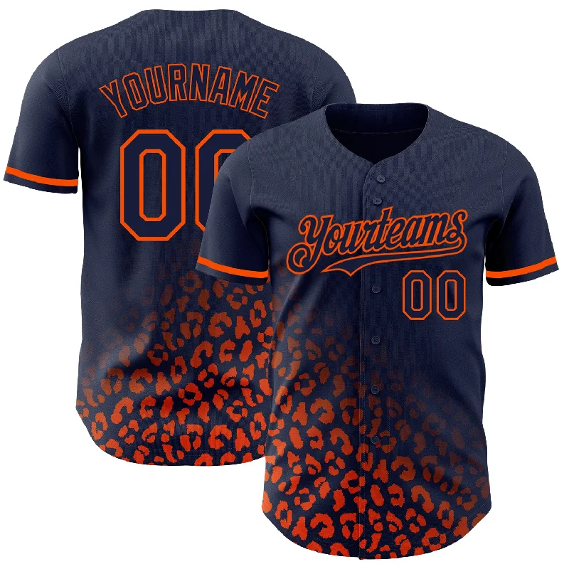 Personalized Baseball Jersey For Fan Gifts-Custom Navy Orange 3D Pattern Design Leopard Print Fade Fashion Authentic Baseball Jersey