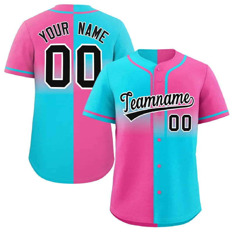 Baseball Jersey For Local Tournaments-Custom Pink Sky Blue Personalized Symmetrical Gradient Design Authentic Baseball Jersey