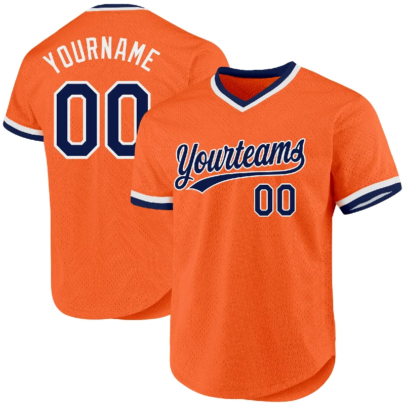 Baseball Jersey For National League Teams-Custom Orange Navy-White Authentic Throwback Baseball Jersey