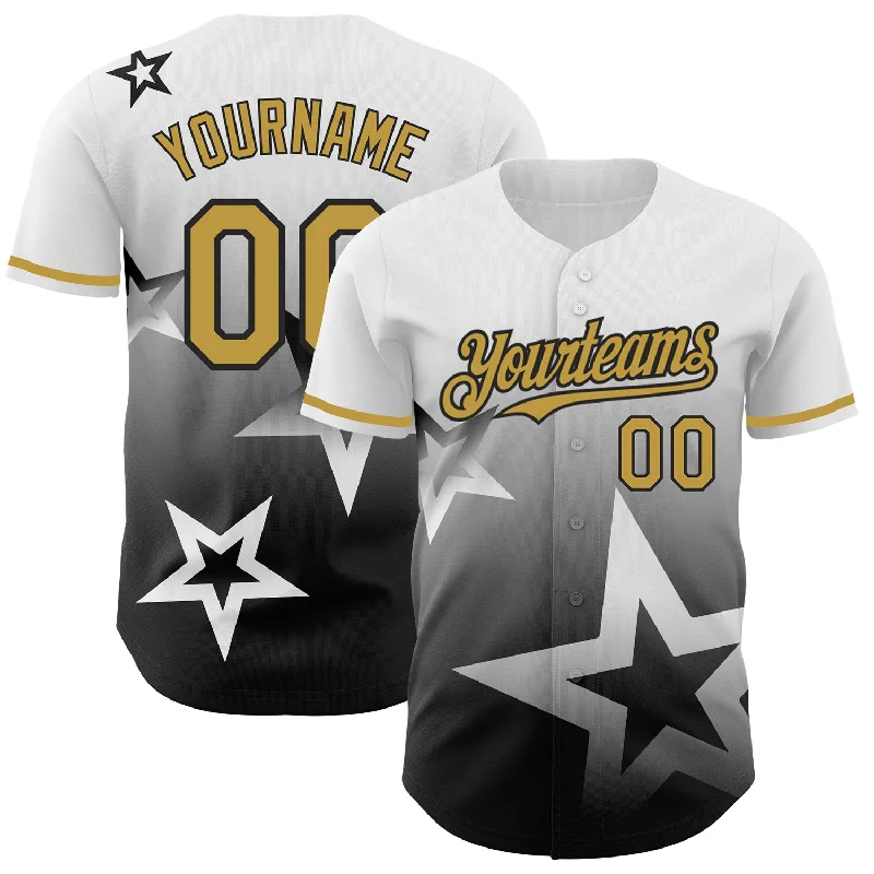 Baseball Jersey For Youth Leagues-Custom White Old Gold-Black 3D Pattern Design Gradient Style Twinkle Star Authentic Baseball Jersey