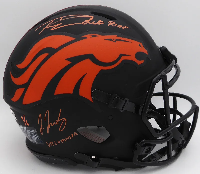 Personalized Rugby Helmet For Special Groups-Russell Wilson & Jerry Jeudy Autographed Black Eclipse Full Size Authentic Helmet Denver Broncos "Let's Ride & Uncommon" LE #4/6 Fanatics Holo #DQ16478304