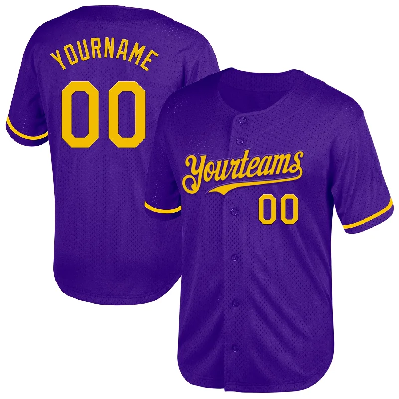 Custom Baseball Jersey For Player Events-Custom Purple Yellow Mesh Authentic Throwback Baseball Jersey