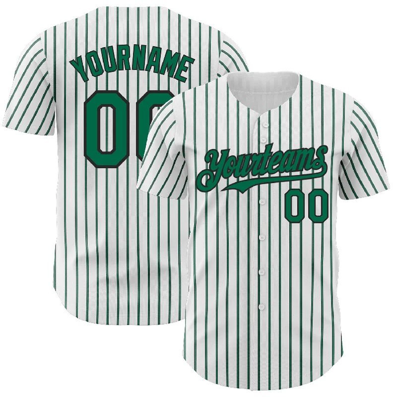 Baseball Jersey For Team Gifts-Custom White (Black Kelly Green Pinstripe) Kelly Green-Black Authentic Baseball Jersey