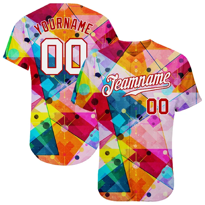 Baseball Jersey With Custom Team Message-Custom Red White-Red 3D Pattern Design Geometric Graffiti Authentic Baseball Jersey