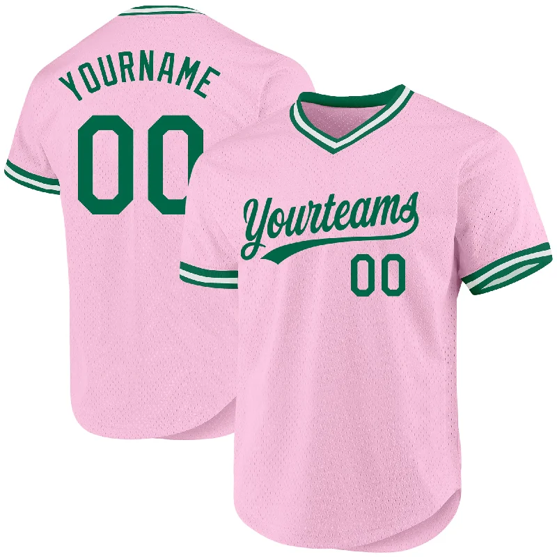 Personalized Baseball Jersey For Player Milestone Gifts-Custom Light Pink Kelly Green-White Authentic Throwback Baseball Jersey