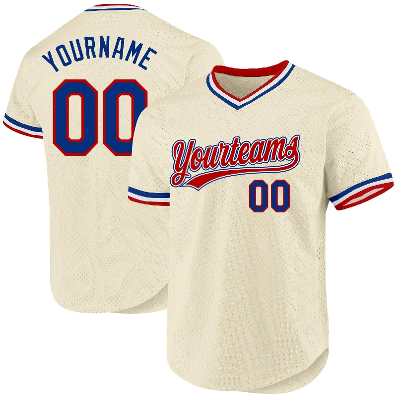 Baseball Jersey For Special League Teams-Custom Cream Royal Red-White Authentic Throwback Baseball Jersey