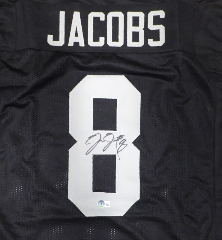 Custom Rugby Helmet For VIP Event Gifts-Las Vegas Raiders Josh Jacobs Autographed Black Jersey Beckett BAS QR #W254377