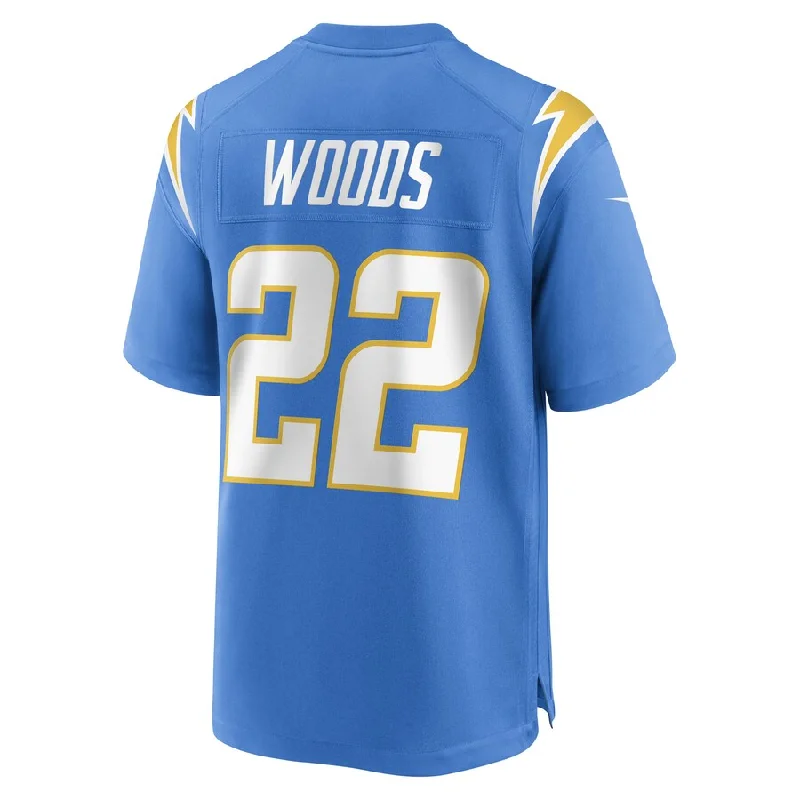 Custom Rugby Jersey For Special Occasions-LA.Chargers #22 JT Woods Powder Blue Game Player Jersey Stitched American Football Jerseys