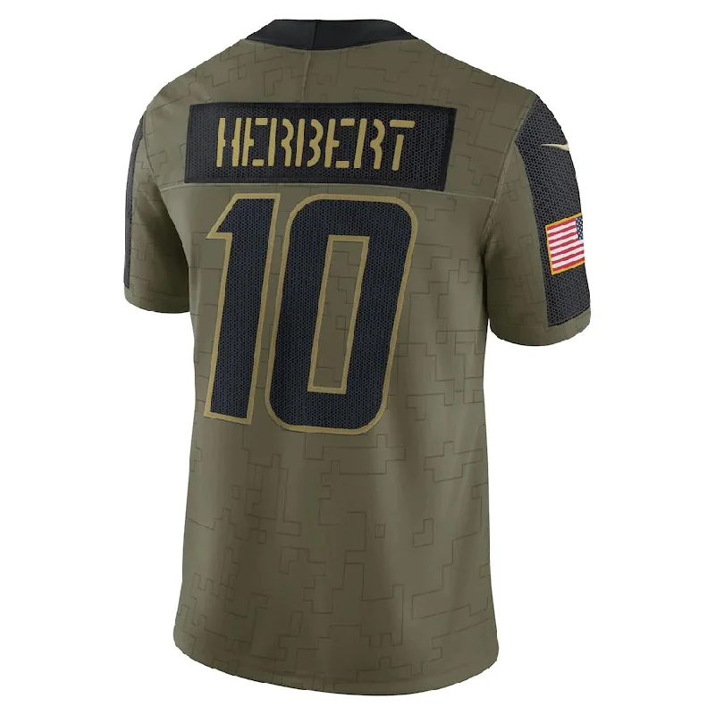 Rugby Jersey With Custom Names-LA.Chargers #10 Justin Herbert Olive 2021 Salute To Service Limited Player Jersey Stitched American Football Jerseys