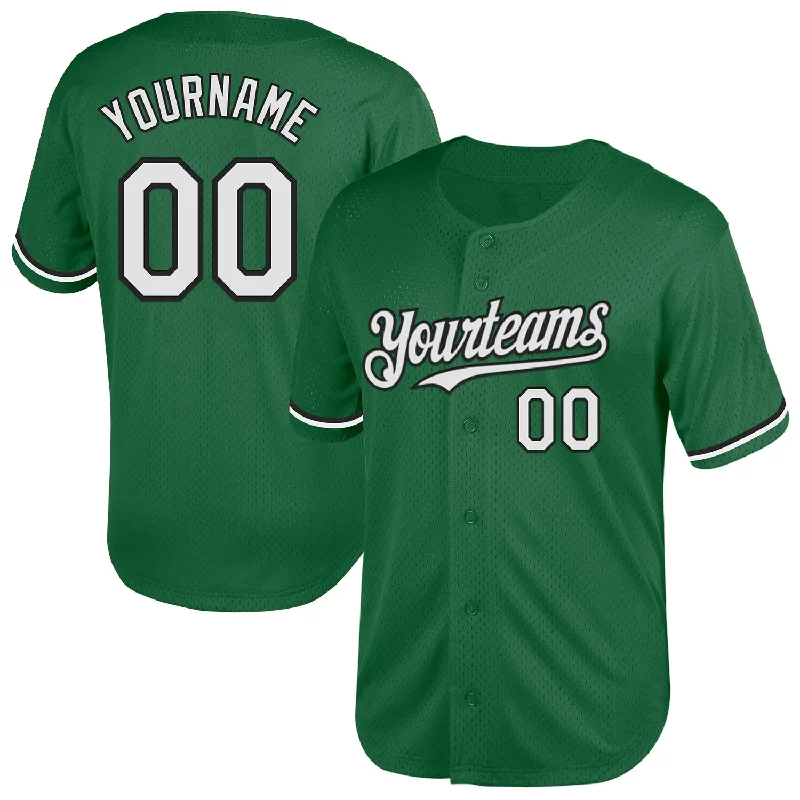 Custom Baseball Jersey For Limited-Time Orders-Custom Kelly Green White-Black Mesh Authentic Throwback Baseball Jersey