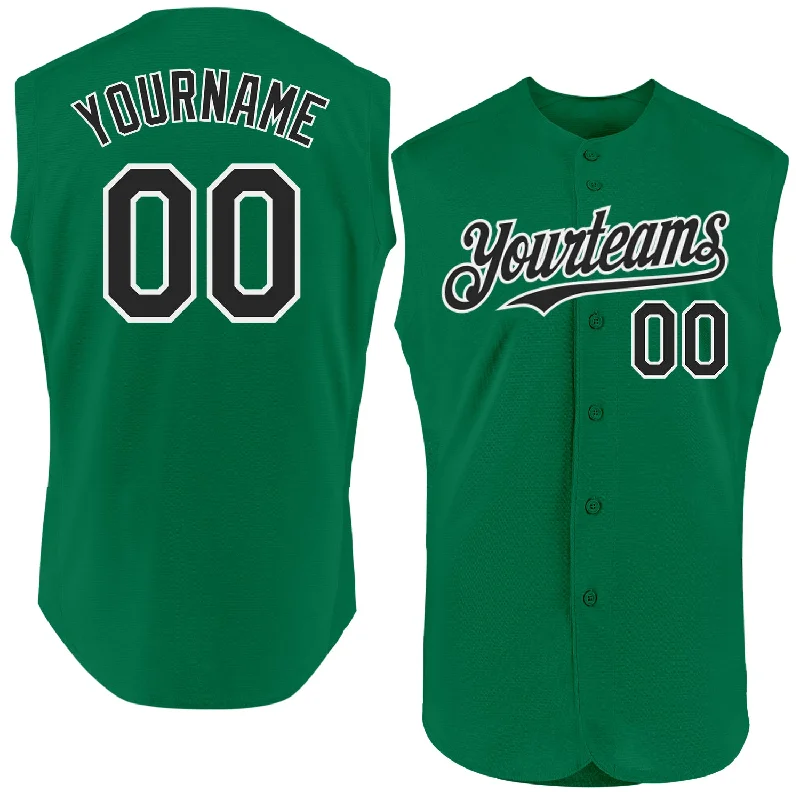 Custom Baseball Jersey For Sports Coaching Events-Custom Kelly Green Black-White Authentic Sleeveless Baseball Jersey