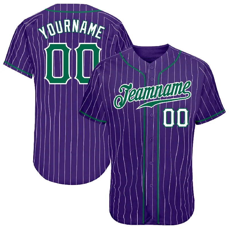 Personalized Baseball Jersey-Custom Purple White Pinstripe Kelly Green-White Authentic Baseball Jersey