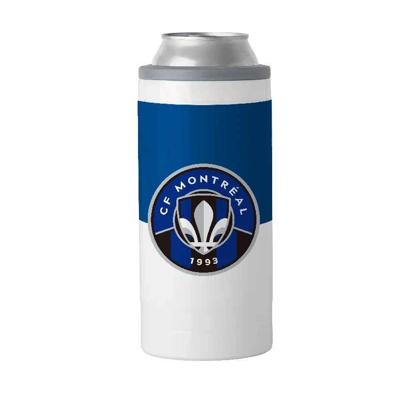 Personalized Team Mug For Sportsperson Awards-CF Montreal 12oz Colorblock Slim Can Coolie