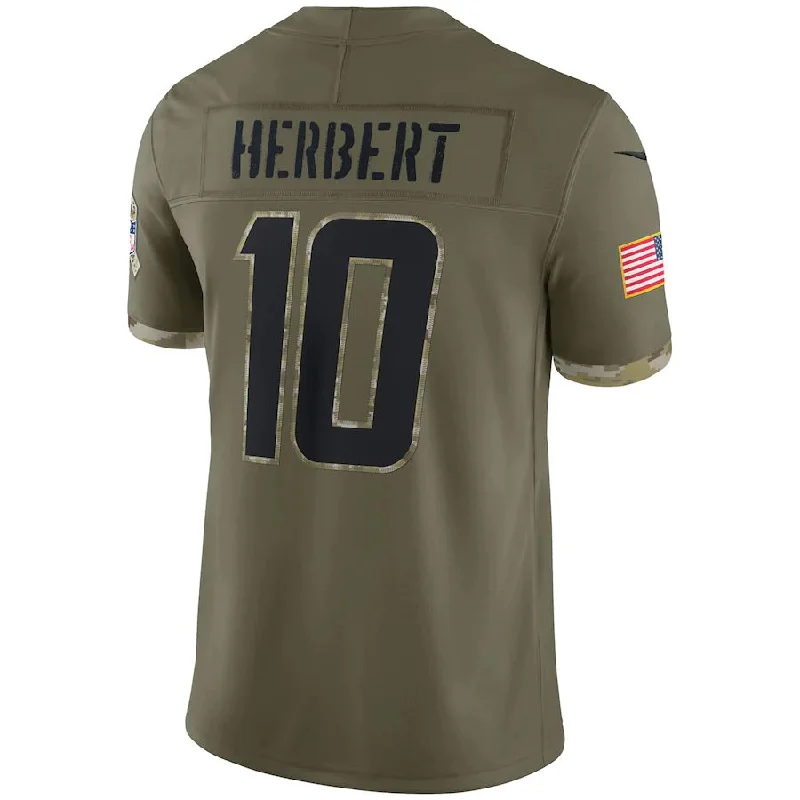 Personalized Rugby Jersey For Teams-LA.Chargers #10 Justin Herbert Olive 2022 Salute To Service Limited Jersey Stitched American Football Jerseys