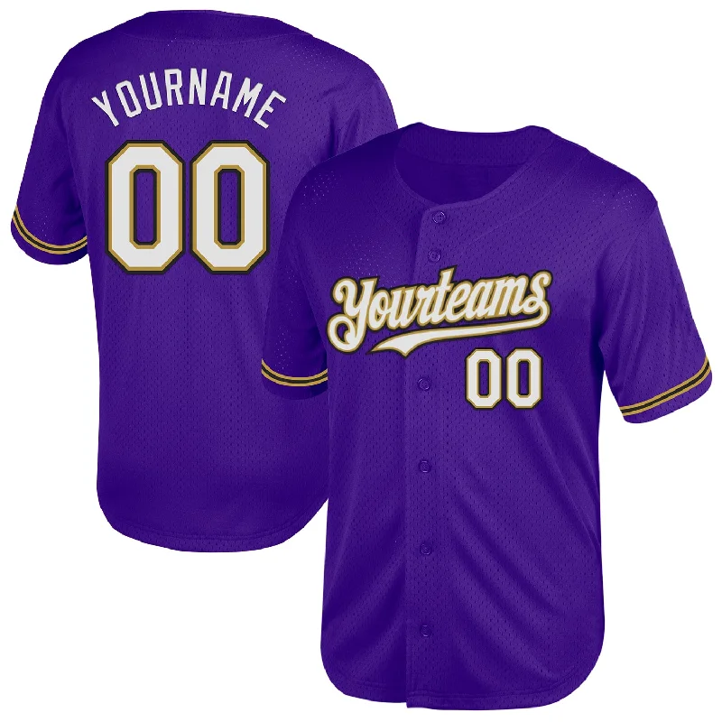 Personalized Baseball Jersey For Exclusive Offers-Custom Purple Old Gold-Black Mesh Authentic Throwback Baseball Jersey