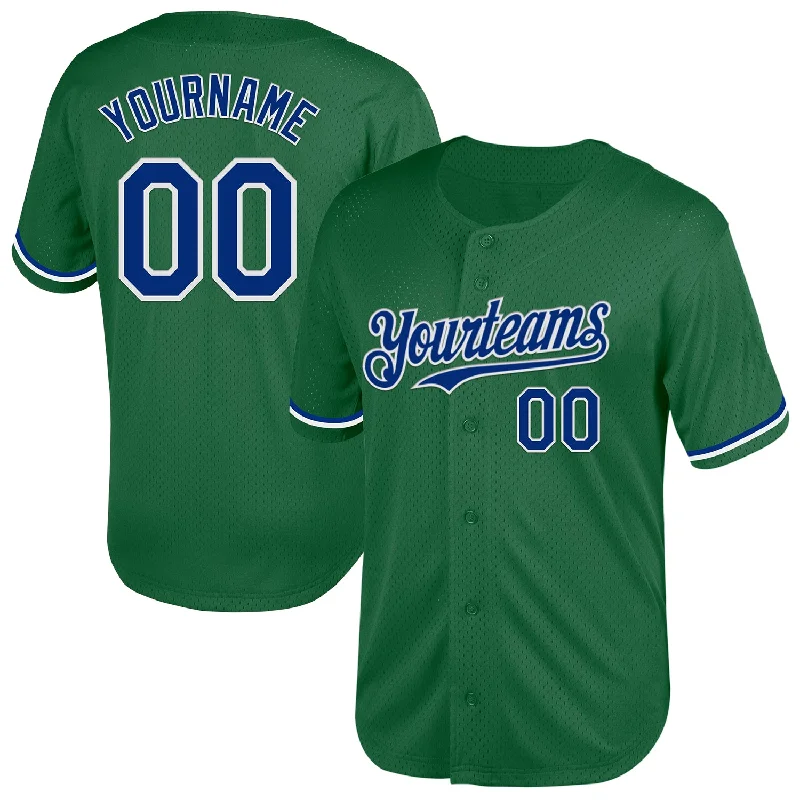 Baseball Jersey With Logo & Player Personalization-Custom Kelly Green Royal-White Mesh Authentic Throwback Baseball Jersey