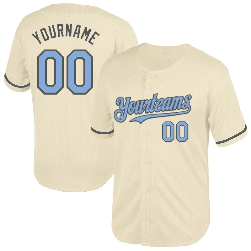 Baseball Jersey For Local Teams & Clubs-Custom Cream Light Blue-Steel Gray Mesh Authentic Throwback Baseball Jersey