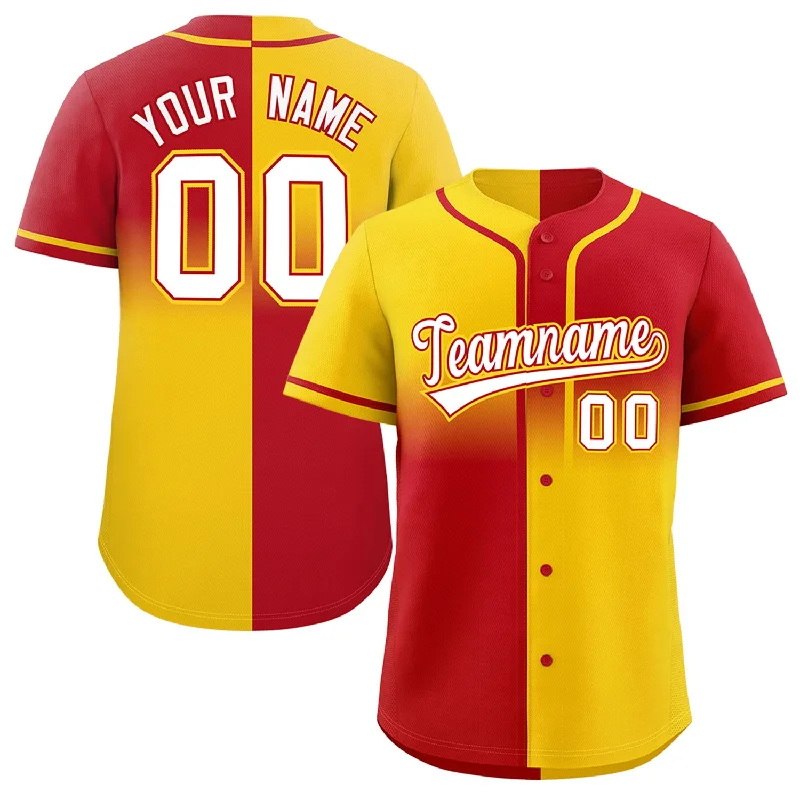 Personalized Baseball Jersey For Player Celebrations-Custom Red Gold Personalized Symmetrical Gradient Design Authentic Baseball Jersey