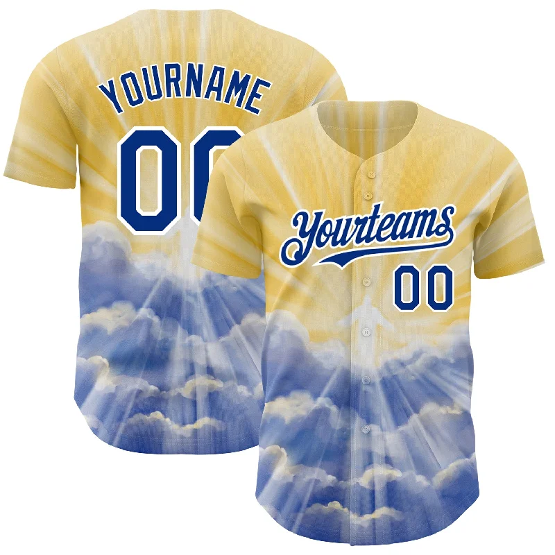 Personalized Baseball Jersey For Limited Edition Fans-Custom Yellow Royal-White 3D Pattern Design Religion Jesus Christ Authentic Baseball Jersey