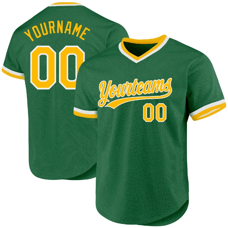 Custom Baseball Jersey For Limited Edition Teams-Custom Kelly Green Gold-White Authentic Throwback Baseball Jersey