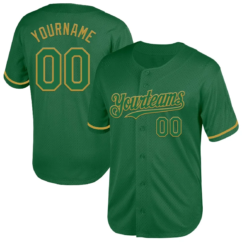 Baseball Jersey For Major Event Customization-Custom Kelly Green Old Gold Mesh Authentic Throwback Baseball Jersey