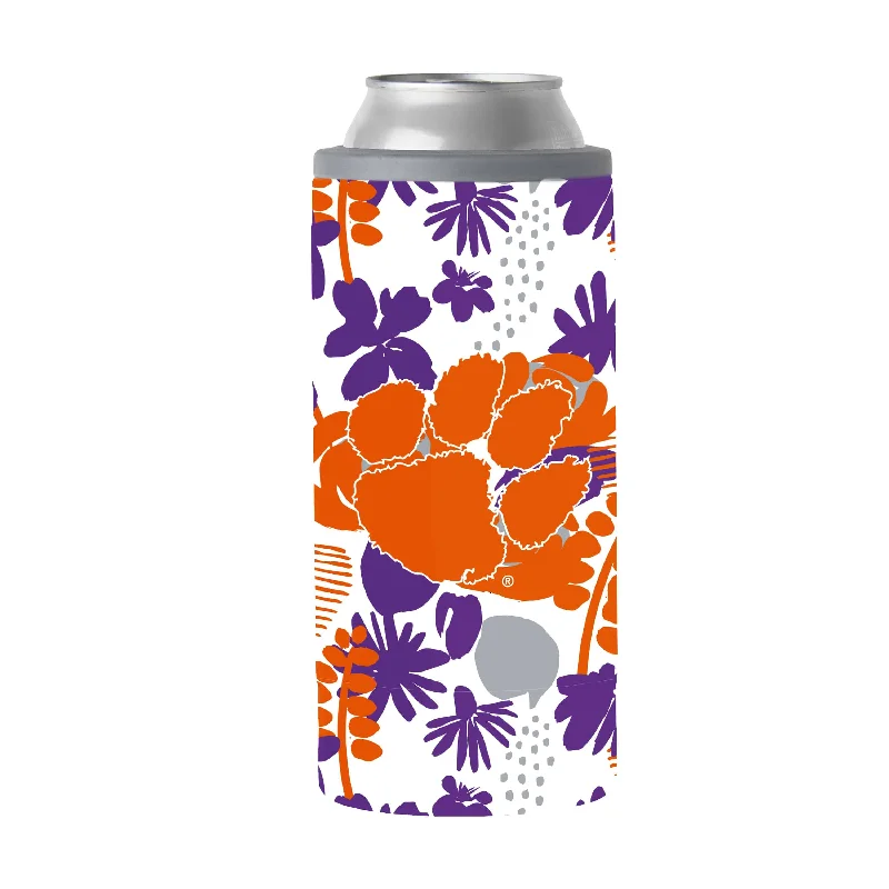 Team Mug For Community Sports-Clemson 12oz Floral Slim Can Coolie