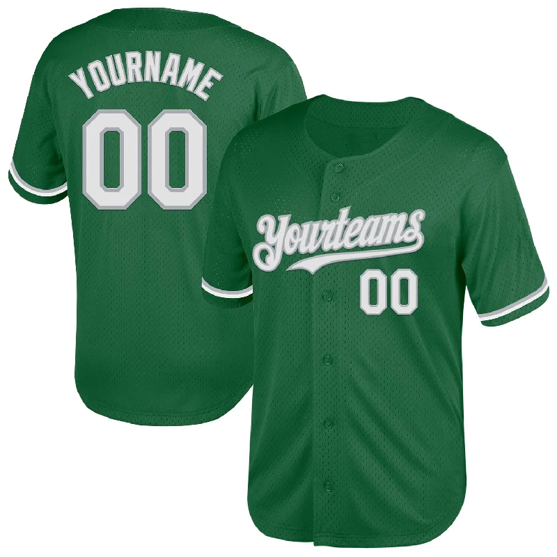 Personalized Baseball Jersey For Fundraising Events-Custom Kelly Green White-Gray Mesh Authentic Throwback Baseball Jersey