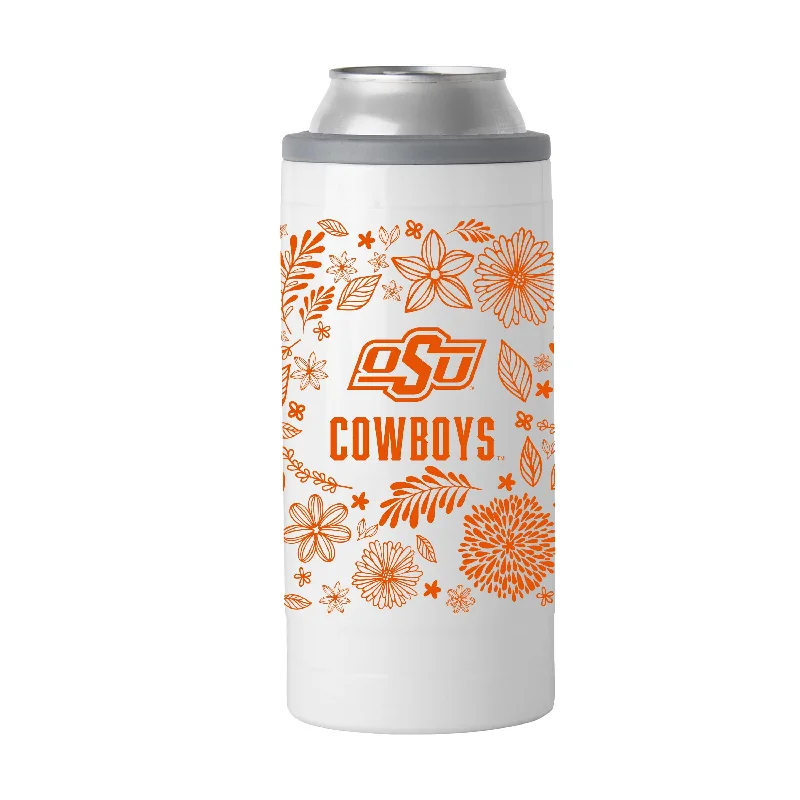 Team Mug With Unique Graphics-Oklahoma State 12oz Botanical Slim Can Coolie