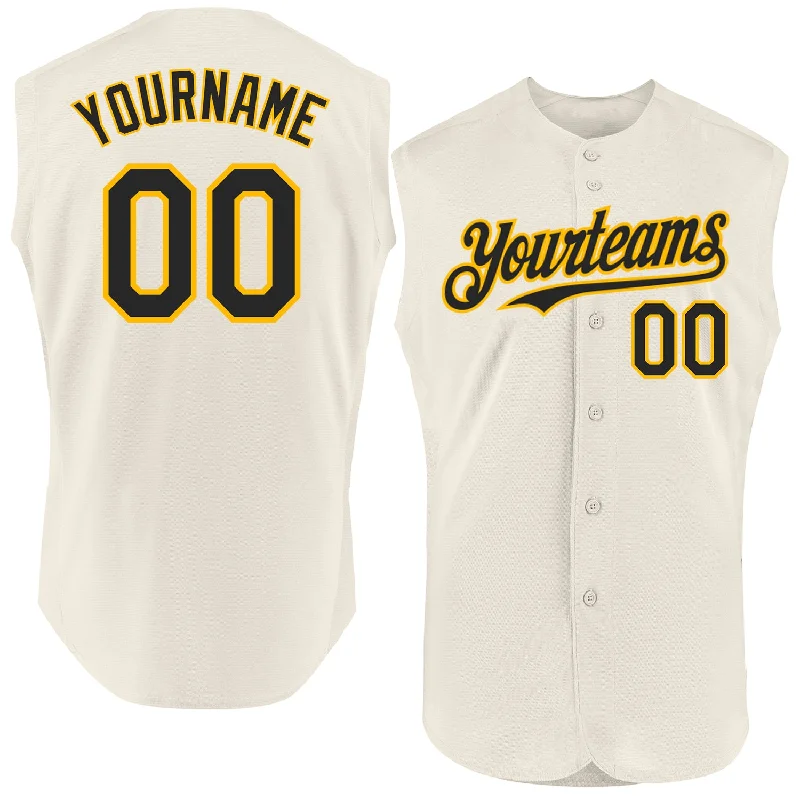 Baseball Jersey For All-Star Teams-Custom Cream Black-Gold Authentic Sleeveless Baseball Jersey