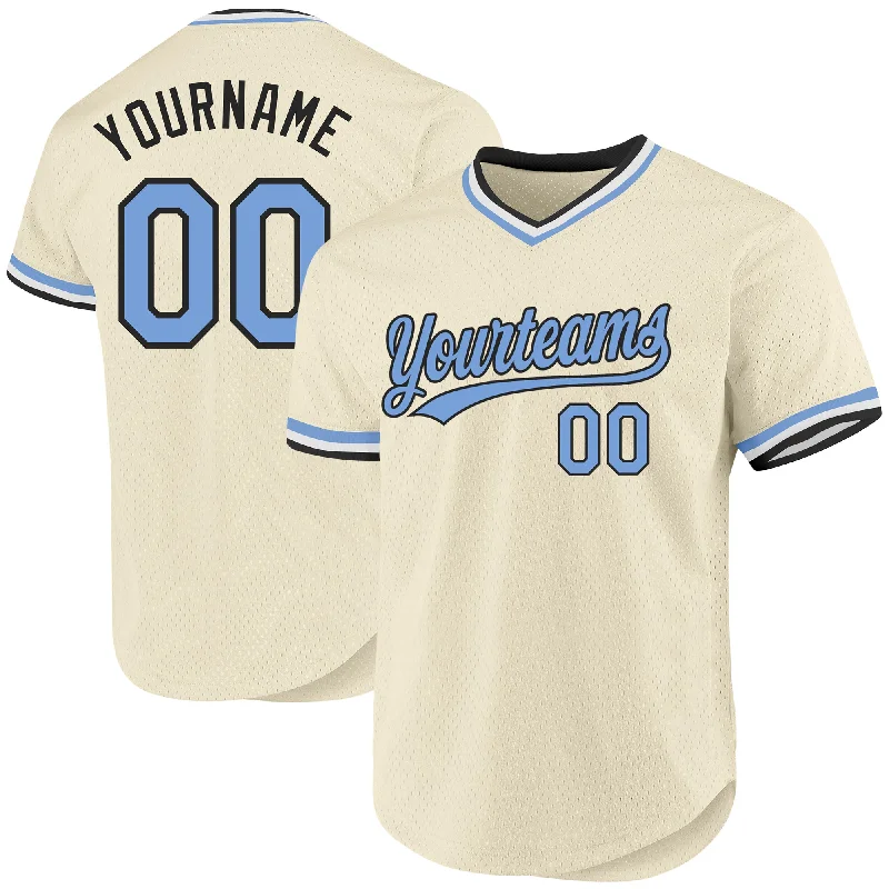 Baseball Jersey With Unique Fan Designs-Custom Cream Light Blue-Black Authentic Throwback Baseball Jersey