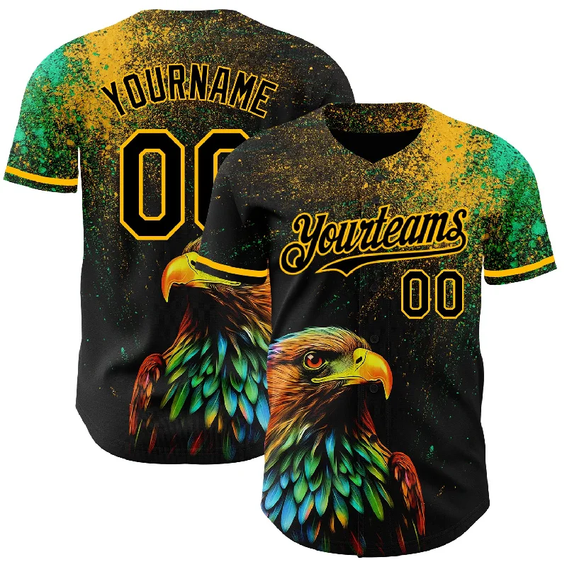 Custom Baseball Jersey For Special Edition-Custom Black Gold 3D Pattern Design Holi Festival Color Powder Authentic Baseball Jersey