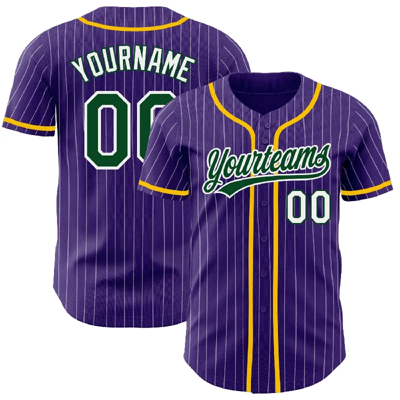 Baseball Jersey For Team Participation-Custom Purple White Pinstripe Green Authentic Baseball Jersey