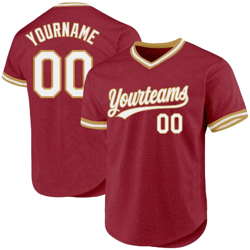 Personalized Baseball Jersey For Kids-Custom Maroon White-Old Gold Authentic Throwback Baseball Jersey