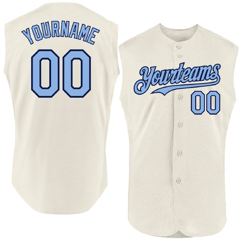 Custom Baseball Jersey For Local Leagues-Custom Cream Light Blue-Navy Authentic Sleeveless Baseball Jersey