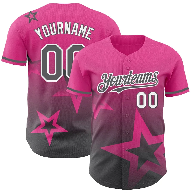 Baseball Jersey For Local Player Support-Custom Pink Steel Gray-White 3D Pattern Design Gradient Style Twinkle Star Authentic Baseball Jersey