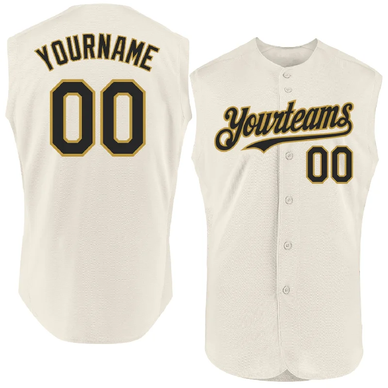 Personalized Baseball Jersey For Competitive Teams-Custom Cream Black-Old Gold Authentic Sleeveless Baseball Jersey