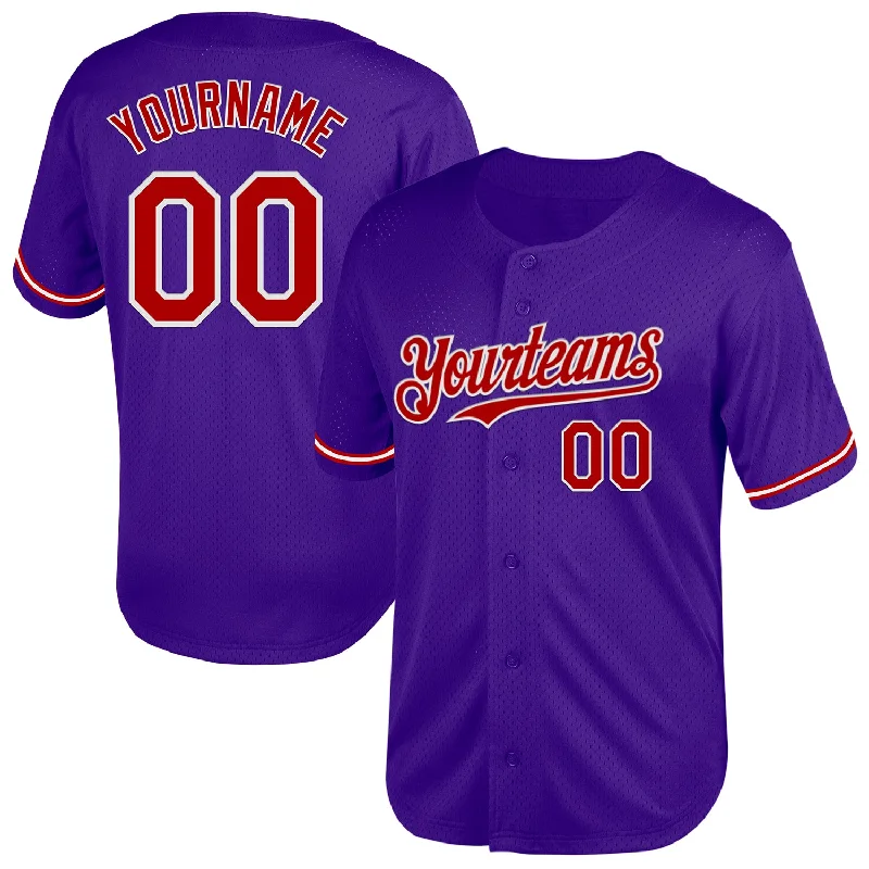 Baseball Jersey For School Sports Events-Custom Purple Red-White Mesh Authentic Throwback Baseball Jersey