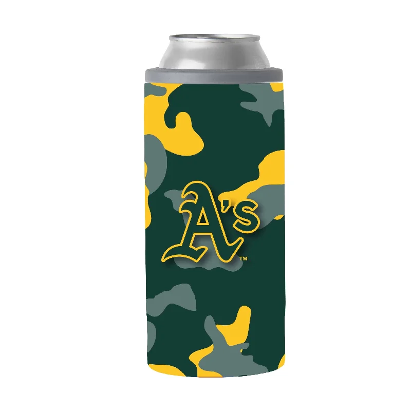 Team Mug With Player Portraits & Names-Oakland Athletics 12oz Camo Slim Can Coolie