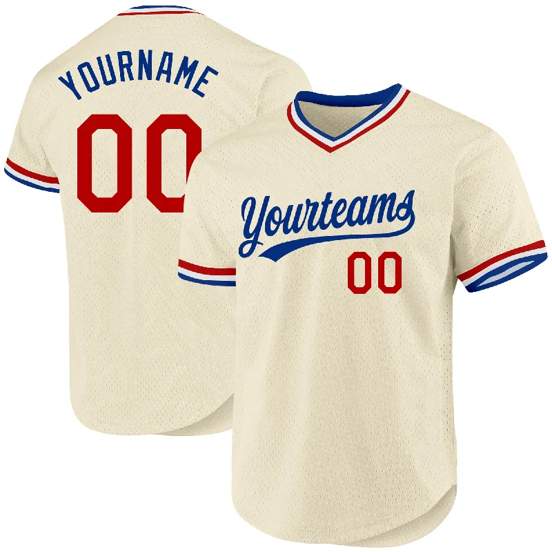 Custom Baseball Jersey For Limited Edition Designs-Custom Cream Red Royal-White Authentic Throwback Baseball Jersey