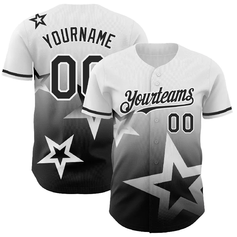 Custom Baseball Jersey For Player Custom Gifts-Custom White Black 3D Pattern Design Gradient Style Twinkle Star Authentic Baseball Jersey