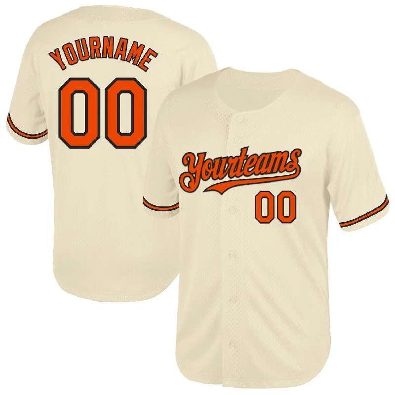 Custom Baseball Jersey For Player Family Support-Custom Cream Orange-Black Mesh Authentic Throwback Baseball Jersey