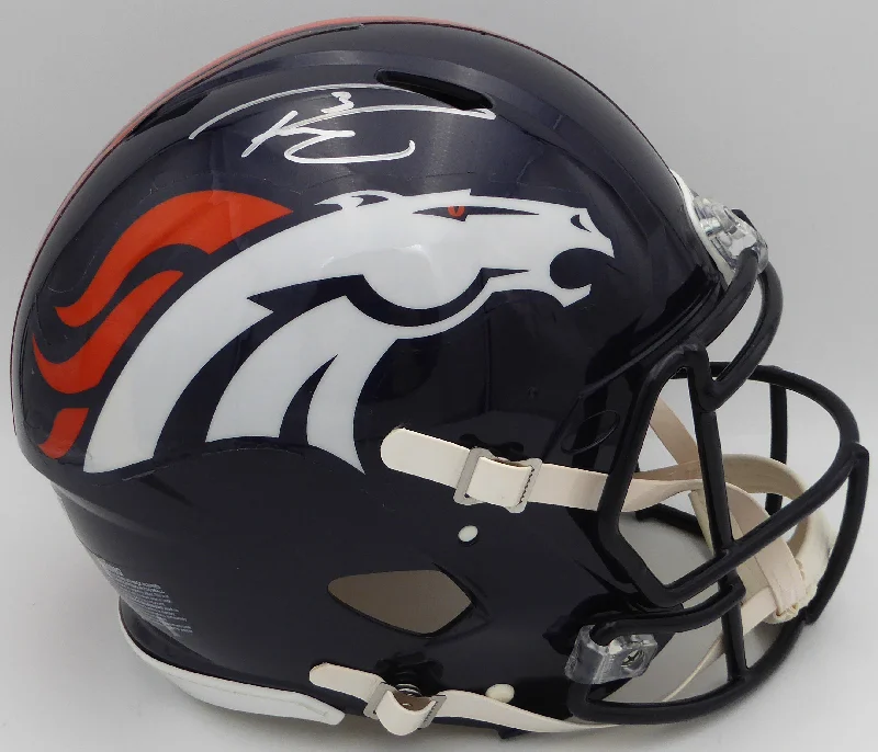 Custom Rugby Helmet For Local Community-Russell Wilson Autographed Blue Full Size Authentic Helmet Denver Broncos Fanatics Holo #DQ16478474