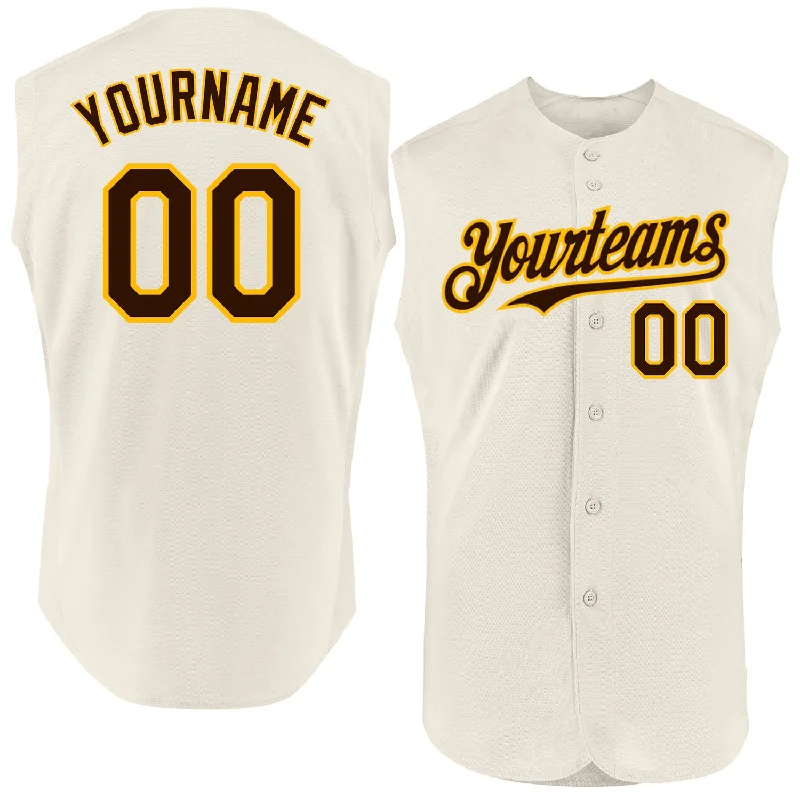 Personalized Baseball Jersey For Graduation Gifts-Custom Cream Brown-Gold Authentic Sleeveless Baseball Jersey