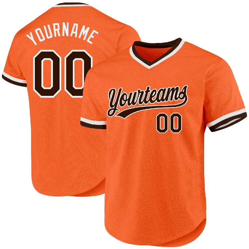 Baseball Jersey With Custom Team Message-Custom Orange Brown-White Authentic Throwback Baseball Jersey