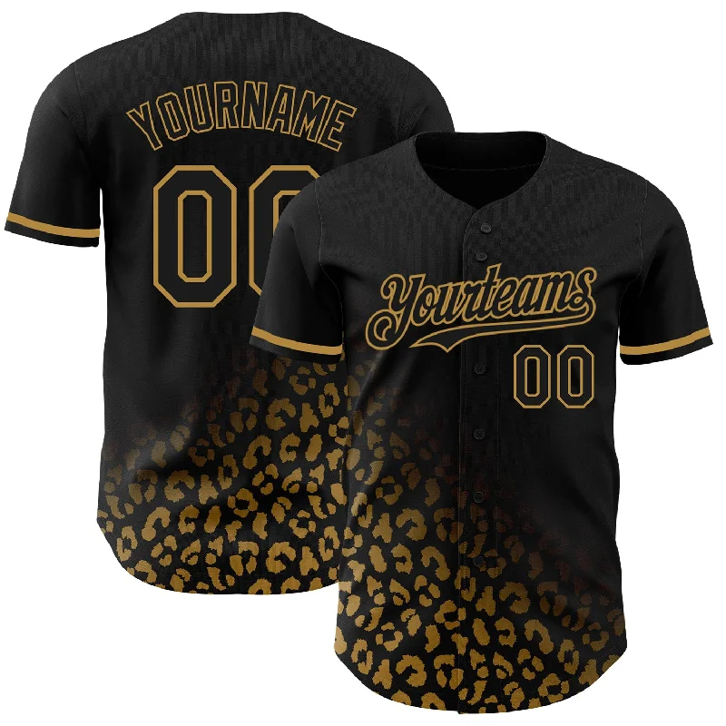 Personalized Baseball Jersey For Exclusive Offers-Custom Black Old Gold 3D Pattern Design Leopard Print Fade Fashion Authentic Baseball Jersey