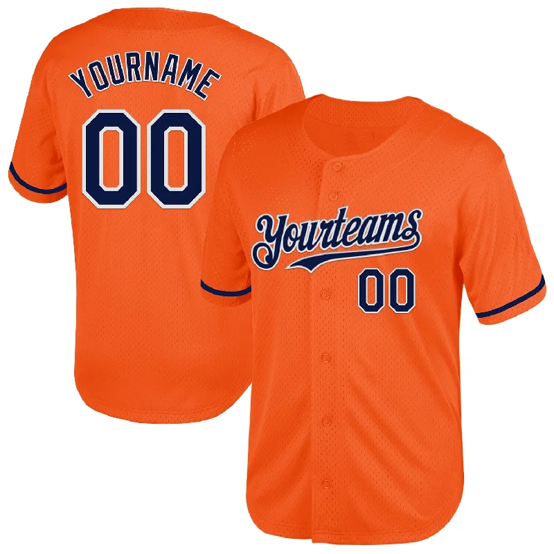 Custom Baseball Jersey For Fan Engagement-Custom Orange Navy-White Mesh Authentic Throwback Baseball Jersey