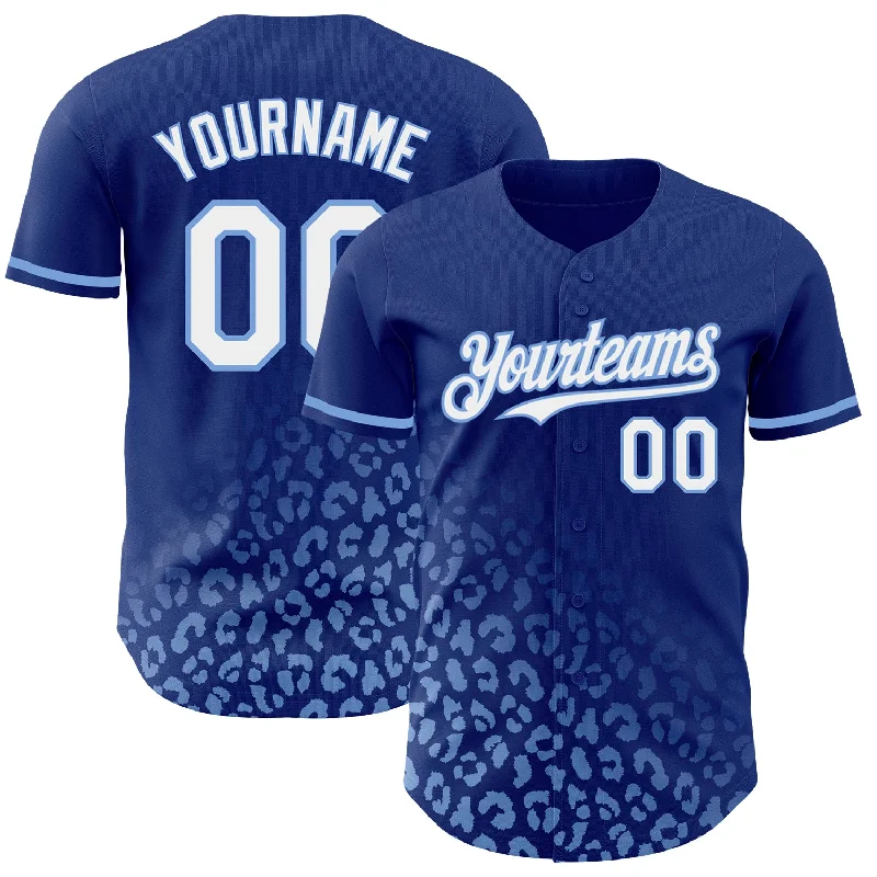 Custom Baseball Jersey For Special Teams Merchandise-Custom Royal White-Light Blue 3D Pattern Design Leopard Print Fade Fashion Authentic Baseball Jersey