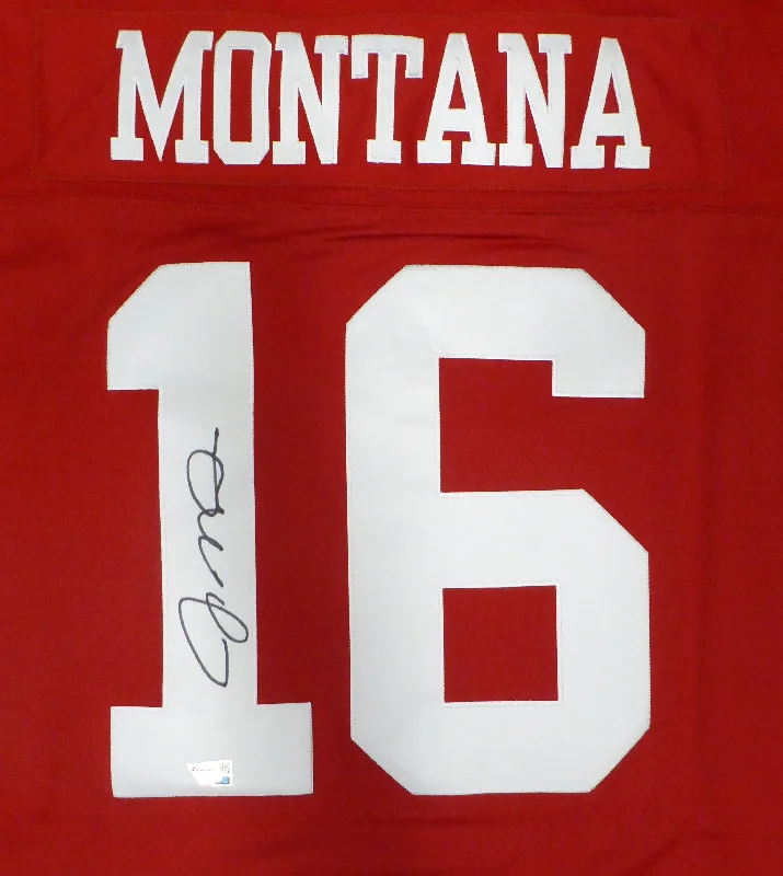 Custom Rugby Helmet For Fundraising Activities-San Francisco 49ers Joe Montana Autographed Red Authentic Mitchell & Ness Jersey Size 44 Fanatics Holo #XP13989729